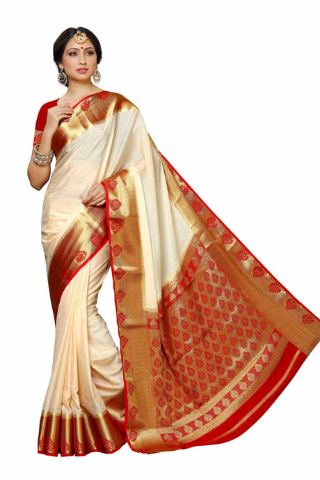 Mimosa Womens Crepe Saree Mysore Silk Halfwhite Color