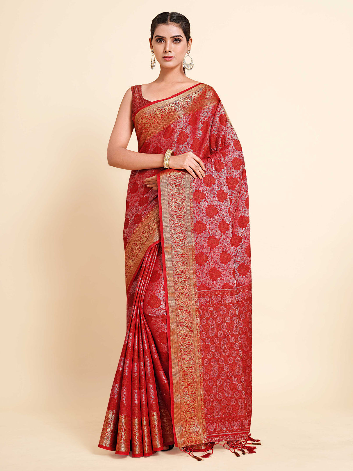 Mimosa Womens Art Silk Saree Kanjivaram Red Color