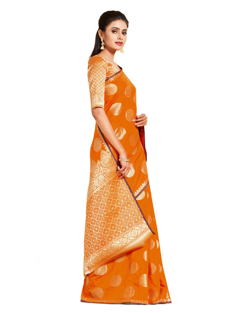 Mimosa Womens Art Silk Saree Kanjivaram Orange Color