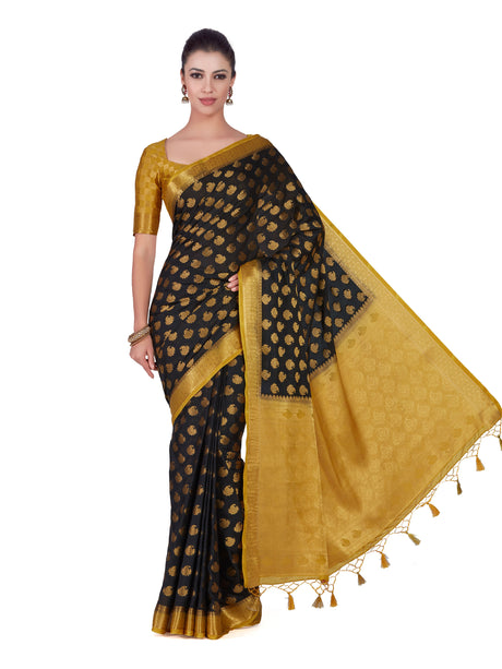 Mimosa Womens Crepe Saree Mysore Silk Black Color