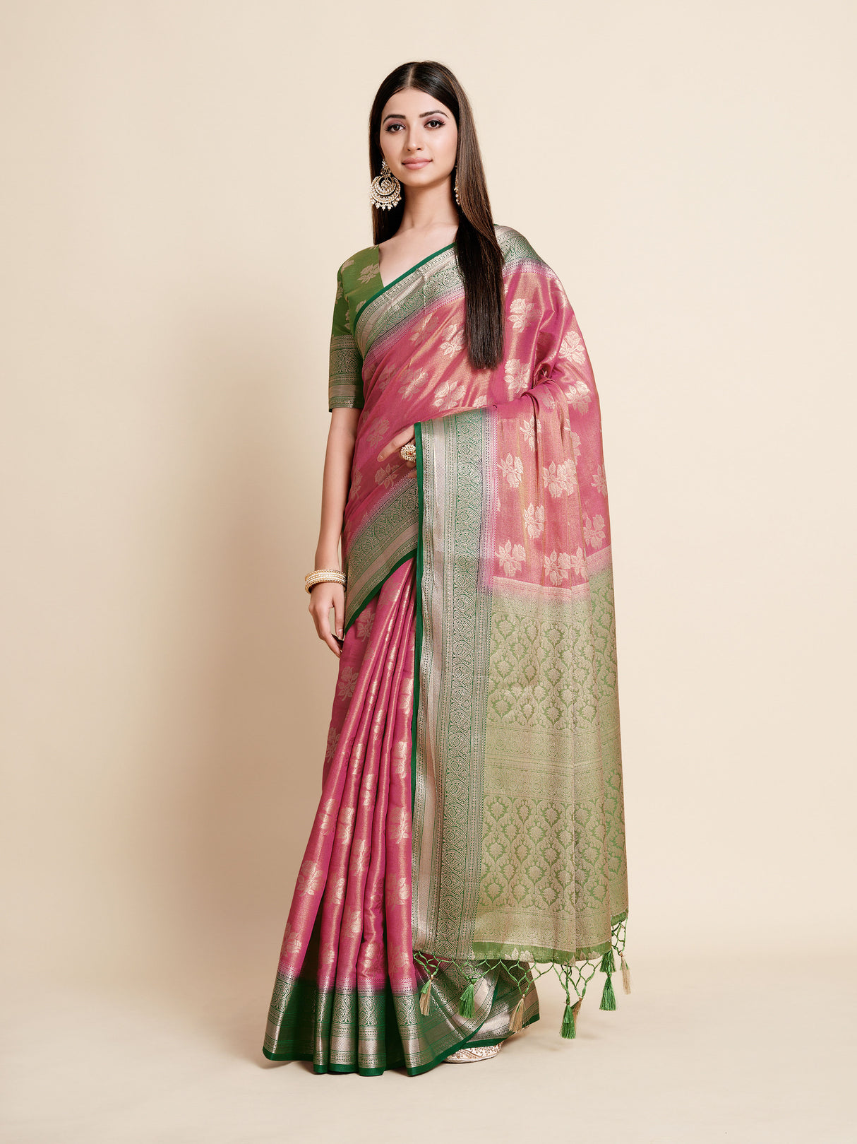 Mimosa Womens Art Silk Saree Kanjivaram Rani Color