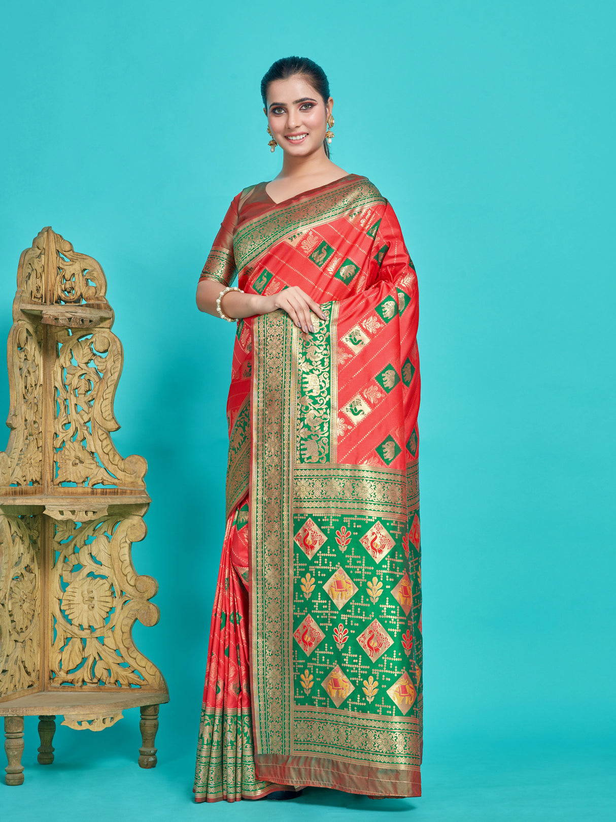 Mimosa Women's Woven Design Kanjivaram Style Art Silk Saree With Blouse Piece : SA00001380GJFREE