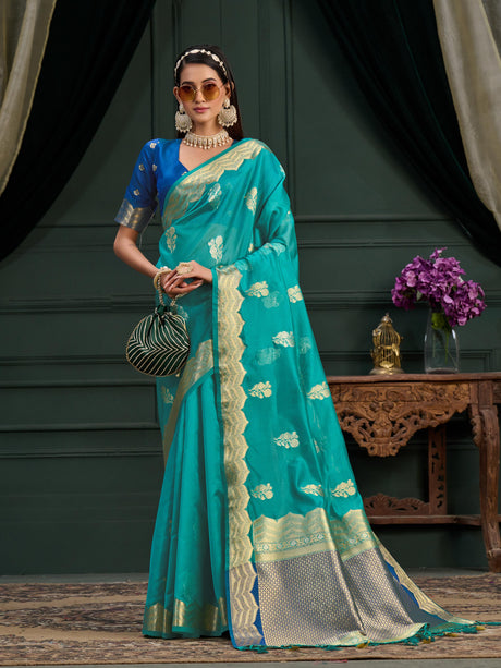 Mimosa Women's Woven Design Banarasi Orgenza Saree With Blouse Piece : SA0000864RM