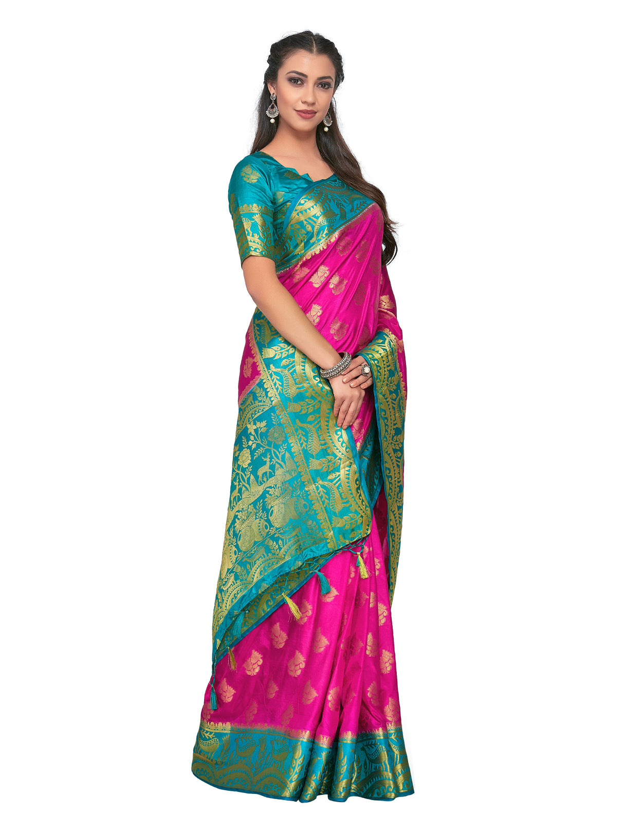 Mimosa Womens Art Silk Saree Kanjivaram Rani Color