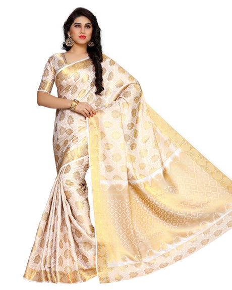 Mimosa Womens Art Silk Saree Kanjivaram Halfwhite Color