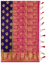 Mimosa Womens Art Silk Saree Kanjivaram Navy Blue Color