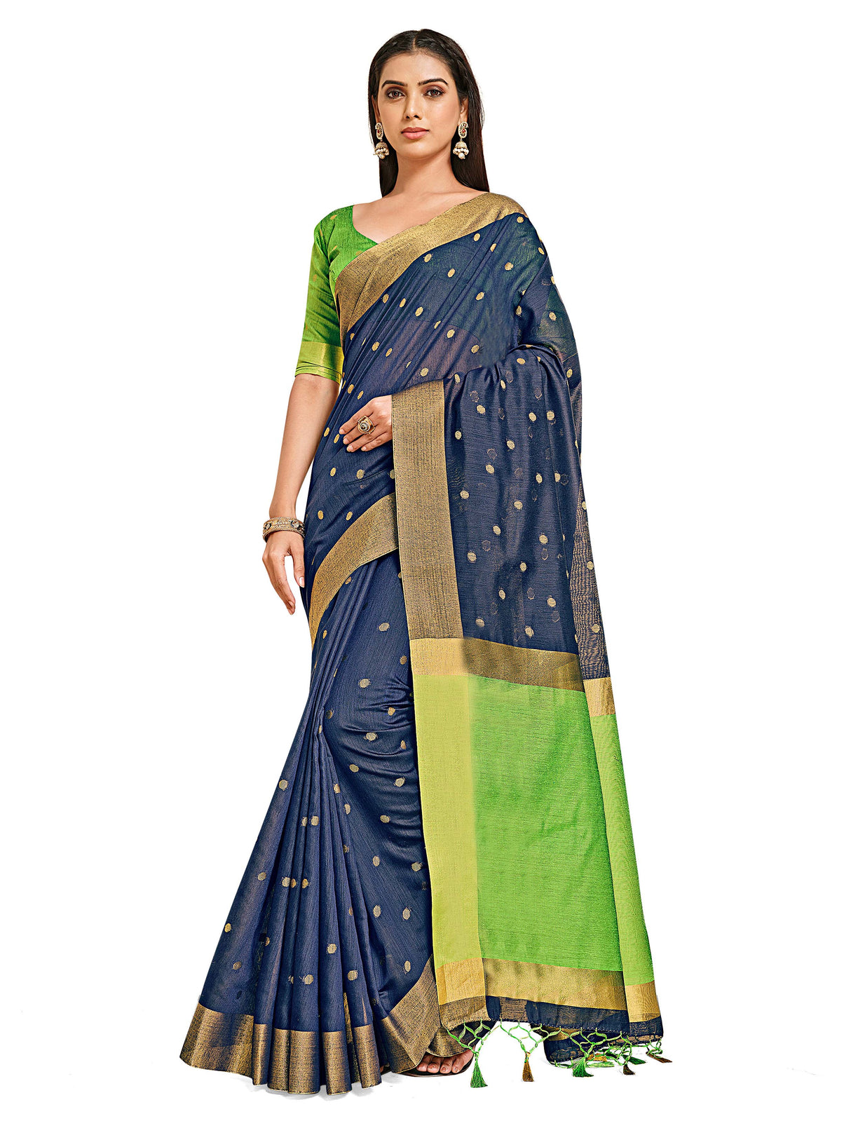 Mimosa Womens Art Silk Saree Banarasi style Navy Blue Color