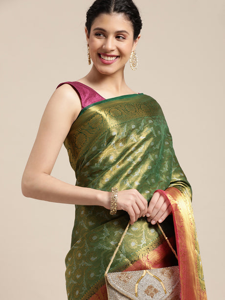 Mimosa Womens Art Silk Saree Kanjivaram Green Color