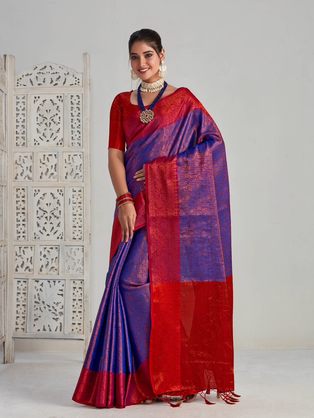 Mimosa Women's Woven Design Kanjivaram Art Silk Saree With Blouse Piece : SA00001134RB