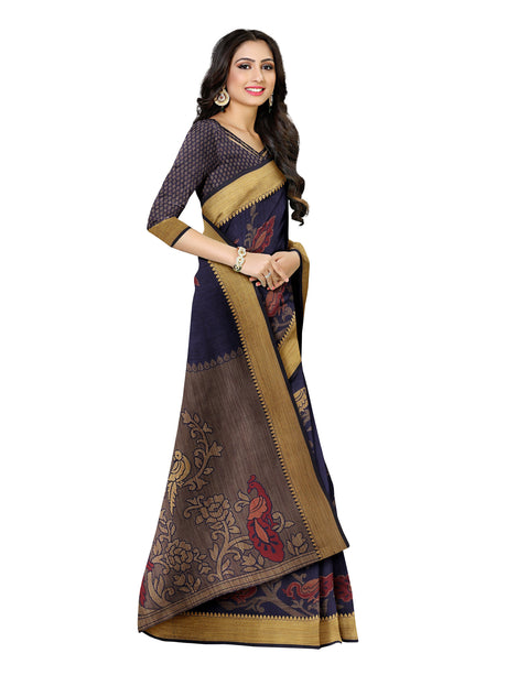 Mimosa Womens Art Silk Saree Kanjivaram Navy Blue Color