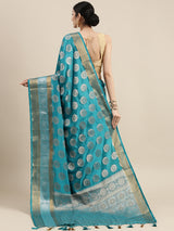 Mimosa Womens Art Silk Saree Kanjivaram Saffire Color