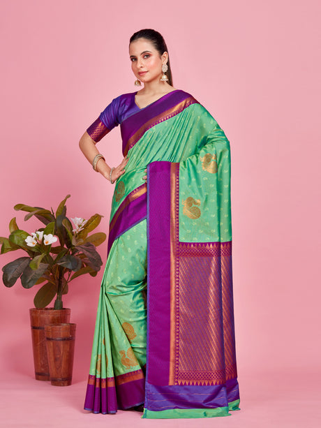 Mimosa Women's Woven Design Kanjivaram Style Art Silk Saree With Blouse Piece : SA00001387RMFREE