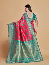 Mimosa Women's Woven Design Patola Style Art Silk Saree With Blouse Piece : SA00001342PNKFREE