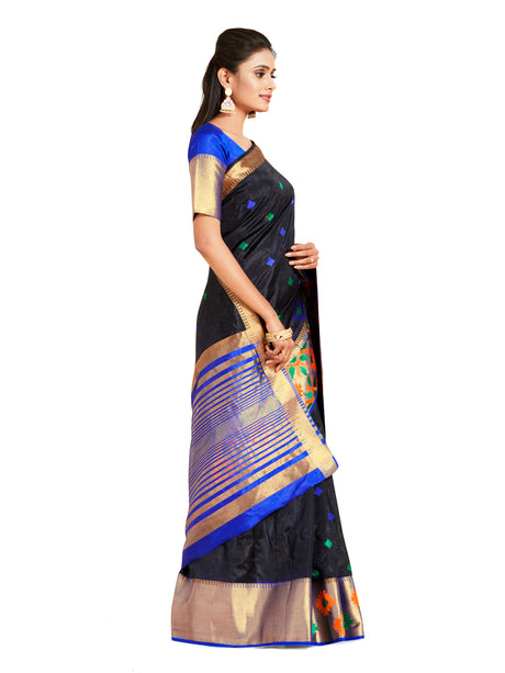 Mimosa Womens Art Silk Saree Kanjivaram style Black Color