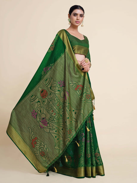 Mimosa Womens Art Silk Saree Kanjivaram Green Color