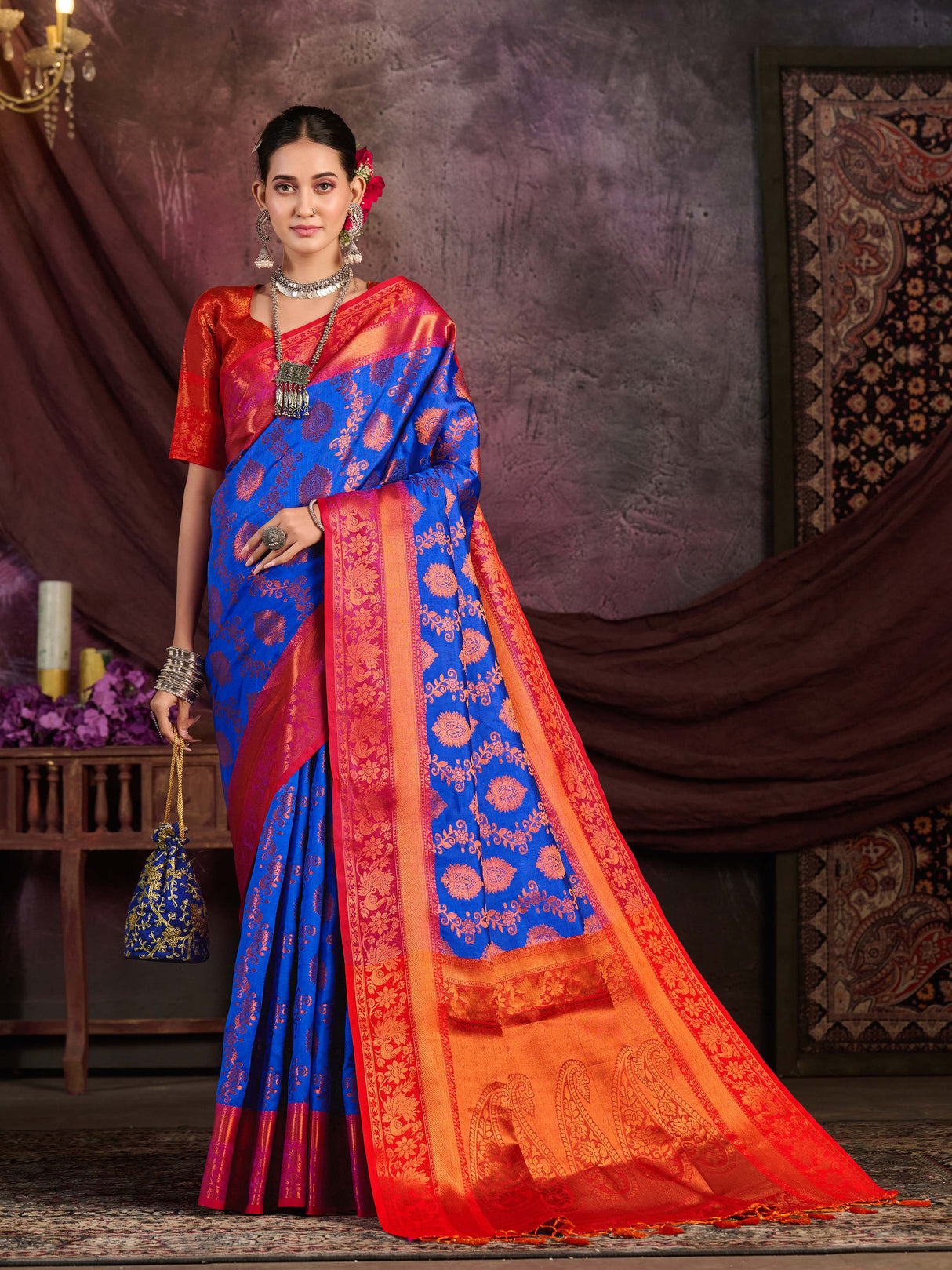 Mimosa Women's Woven Design Kanjivaram Art Silk Saree With Blouse Piece : SA0000913RB