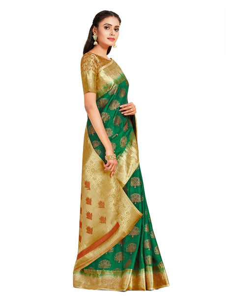 Mimosa Womens Art Silk Saree Kanjivaram Green Color