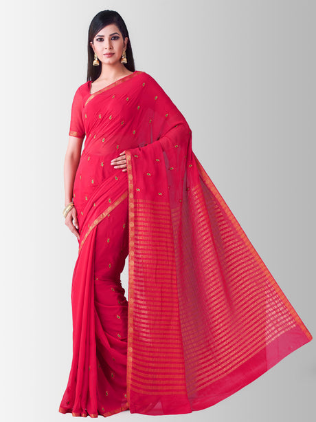 Mimosa Womens Chiffon Saree Banarasi Strawberry Color