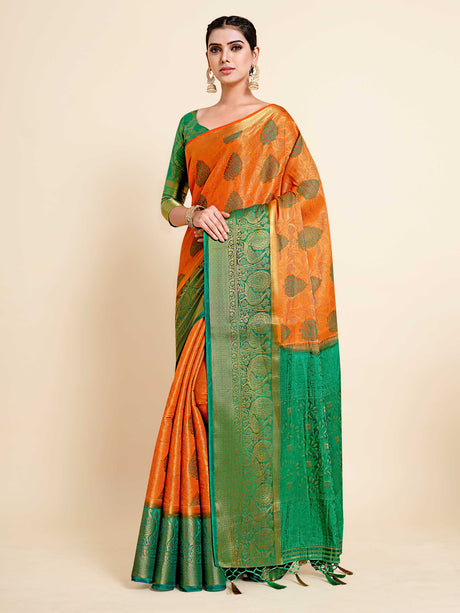 Mimosa Womens Art Silk Saree Kanjivaram Orange Color