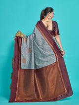 Mimosa Women's Woven Design Kanjivaram Style Art Silk Saree With Blouse Piece : SA00001387GYFREE