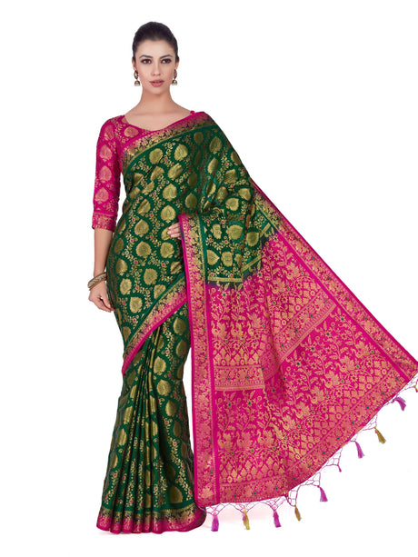 Mimosa Womens Art Silk Saree Kanjivaram BGreen Color