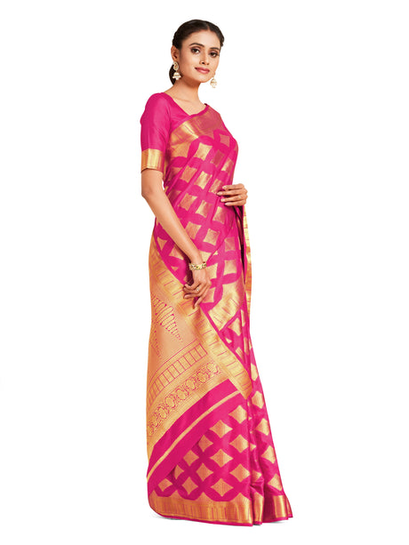 Mimosa Womens Crepe Saree Mysore Silk Strawberry Color