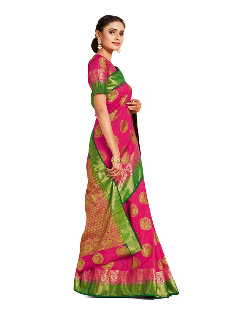 Mimosa Womens Art Silk Saree Kanjivaram Strawberry Color