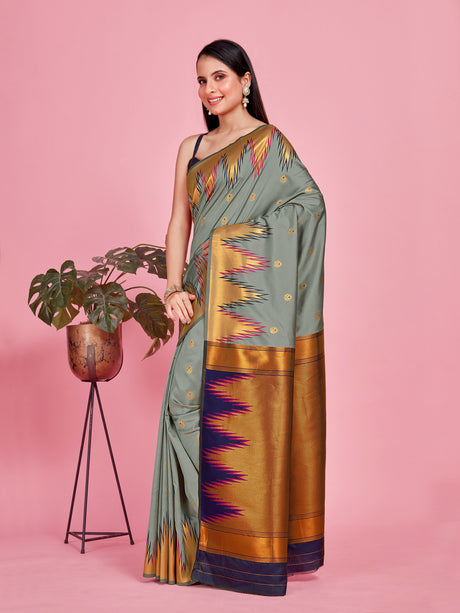 Mimosa Women's Woven Design Kanjivaram Style Art Silk Saree With Blouse Piece : SA00001386GYFREE