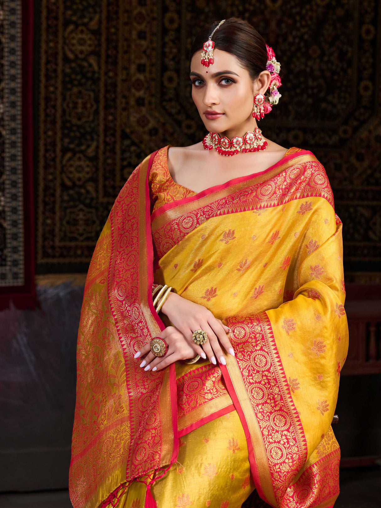 Mimosa Women's Woven Design Kanjivaram Art Silk Saree With Blouse Piece : SA0000942GD