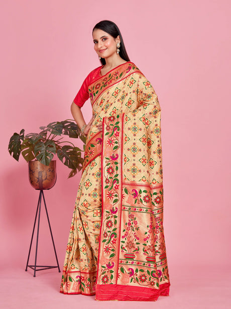 Mimosa Women's Woven Design Patola Style Art Silk Saree With Blouse Piece : SA00001379HWFREE