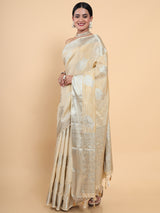 Mimosa Womens Art Silk Saree Kasavu Cream Color