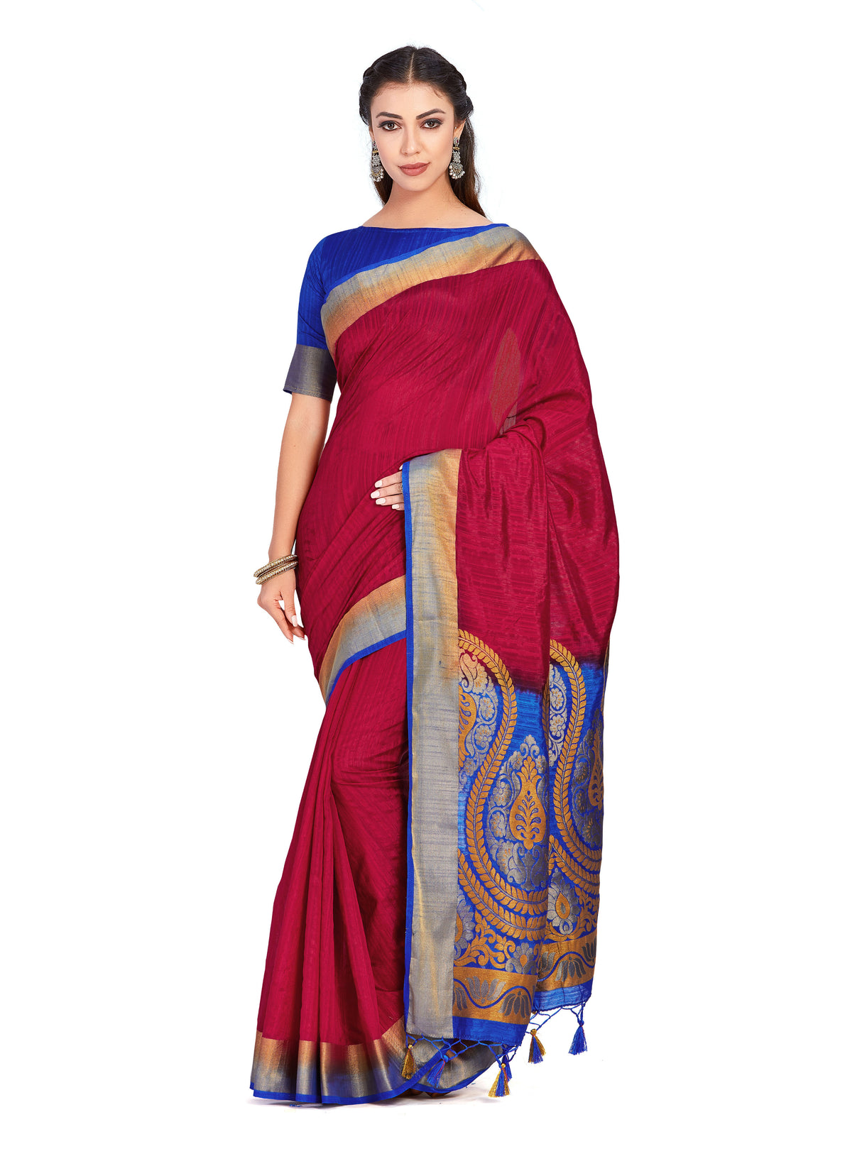 Mimosa Womens Raw Silk Saree Kanjivaram Maroon Color