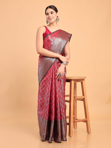 Mimosa Women's Woven Design Kanjivaram Art Silk Saree With Blouse Piece : SA00001118MRFREE