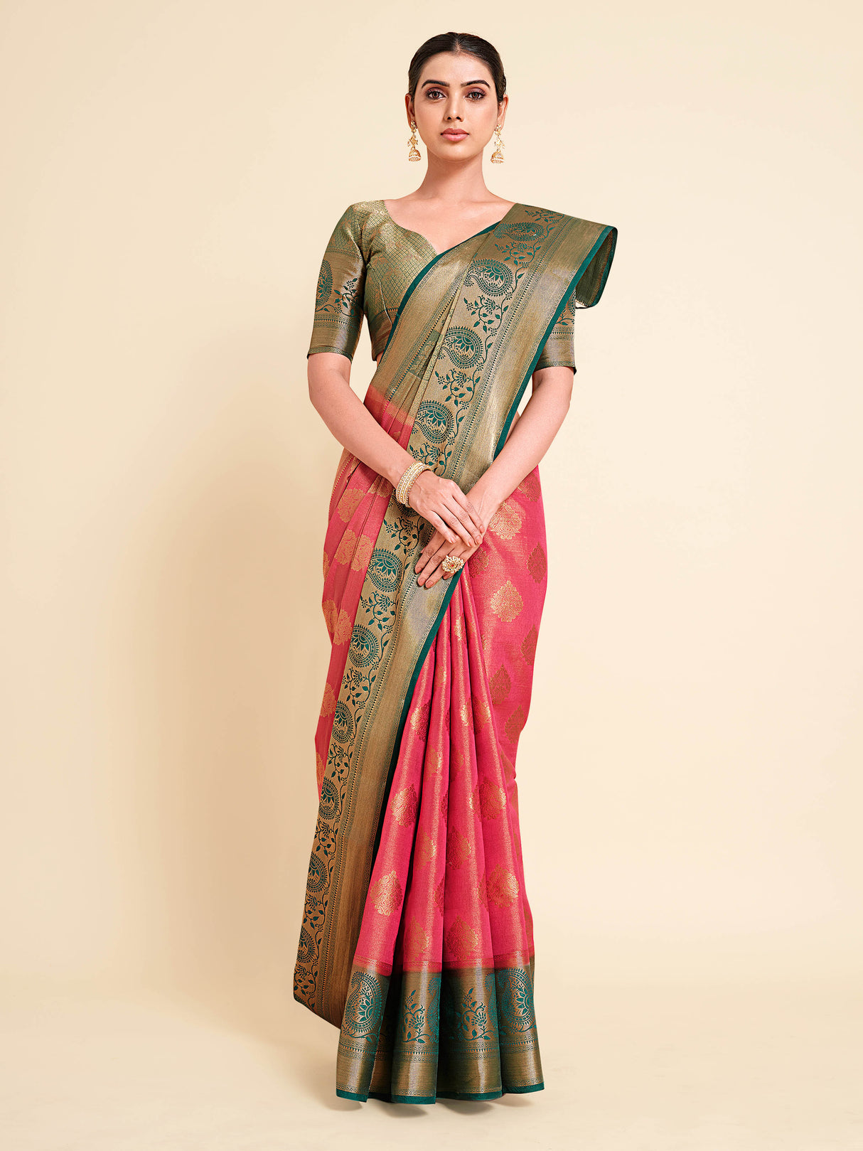 Mimosa Womens Art Silk Saree Kanjivaram Gajjari Color
