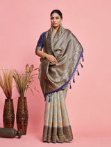 Mimosa Women's Woven Design Kanjivaram Linen Saree With Blouse Piece : SA00001245GYFREE