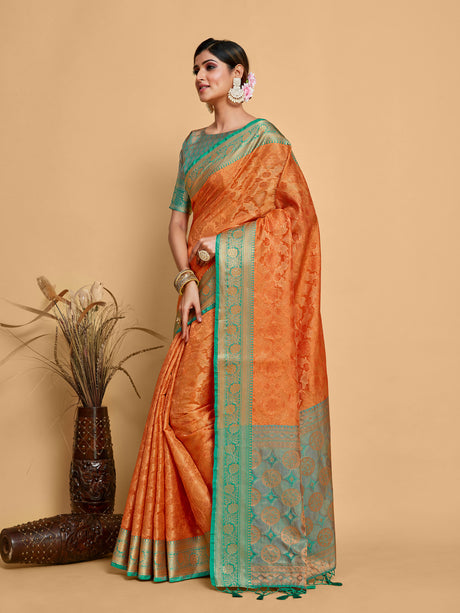 Mimosa Women's Woven Design Kanjivaram Art Silk Saree With Blouse Piece : SA00001230PCFREE