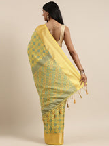 Mimosa Womens Art Silk Saree Patola Yellow Color