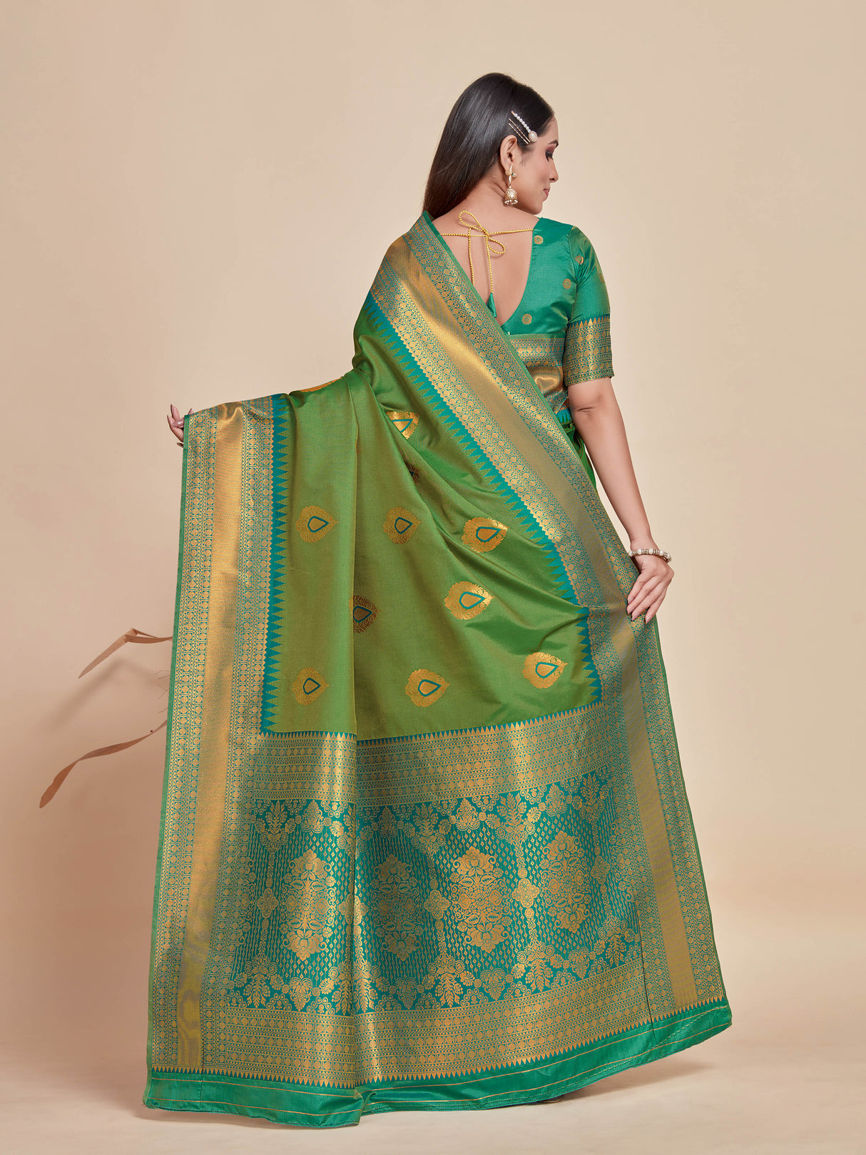 Mimosa Women's Woven Design Kanjivaram Style Art Silk Saree With Blouse Piece : SA00001377OLFREE