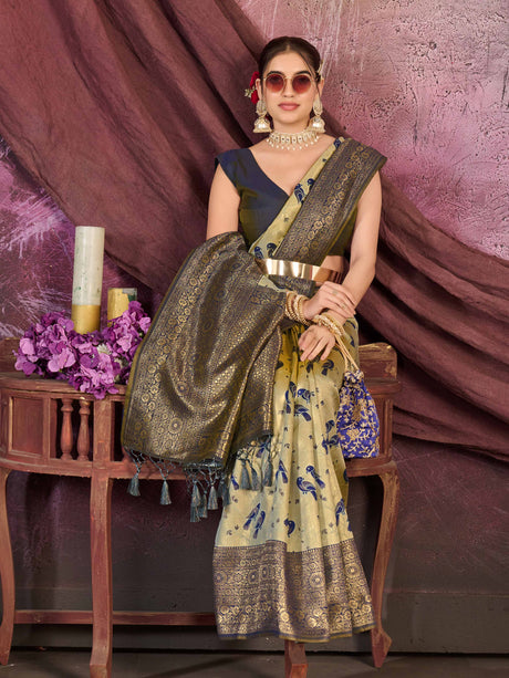 Mimosa Women's Woven Design Kanjivaram Art Silk Saree With Blouse Piece : SA0000899GY