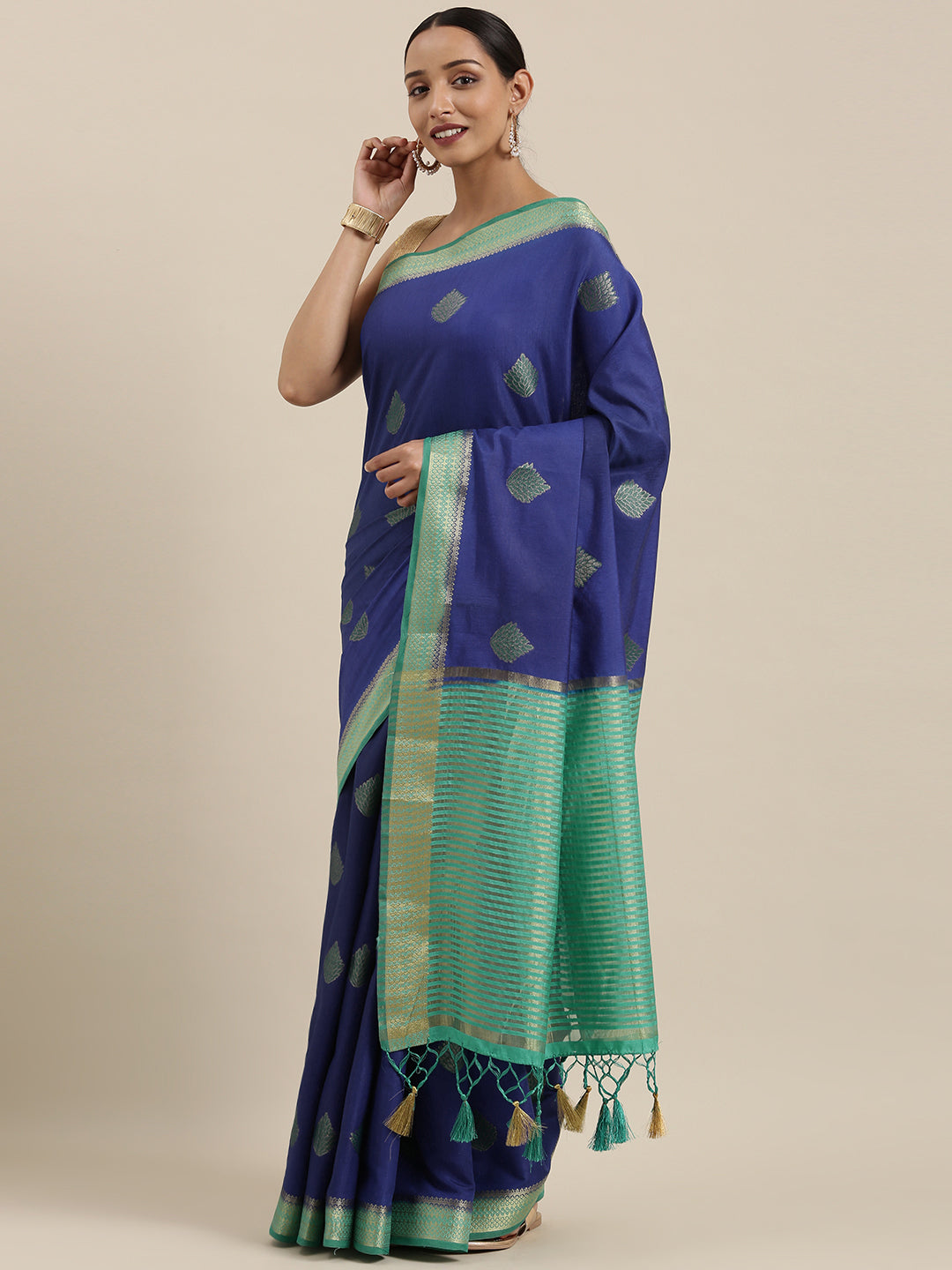 Mimosa Womens Art Silk Saree Kanjivaram Royal Blue Color