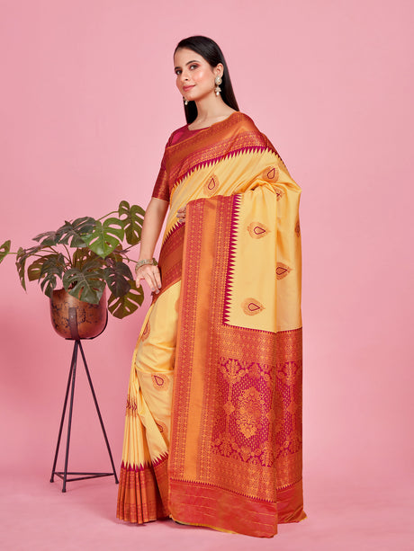 Mimosa Women's Woven Design Kanjivaram Style Art Silk Saree With Blouse Piece : SA00001377BEGFREE