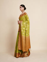 Mimosa Womens Art Silk Saree Kanjivaram Olive Color