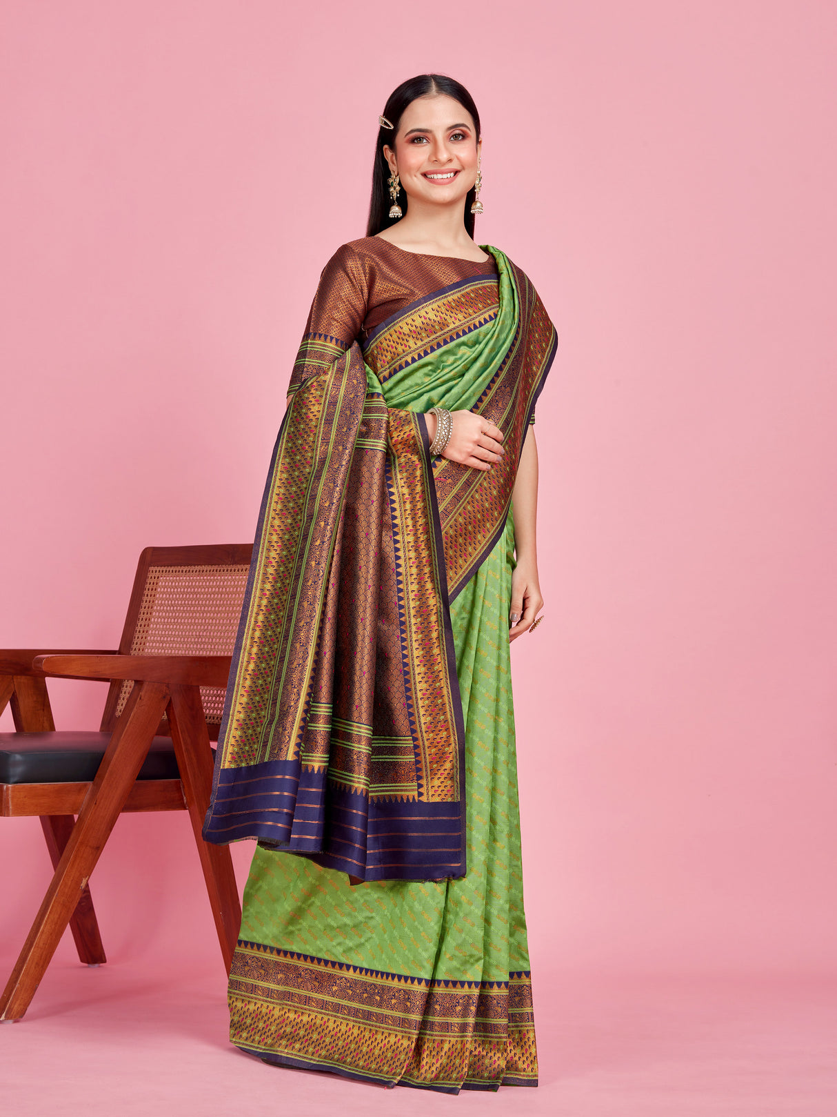 Mimosa Women's Woven Design Kanjivaram Style Art Silk Saree With Blouse Piece : SA00001388PGFREE