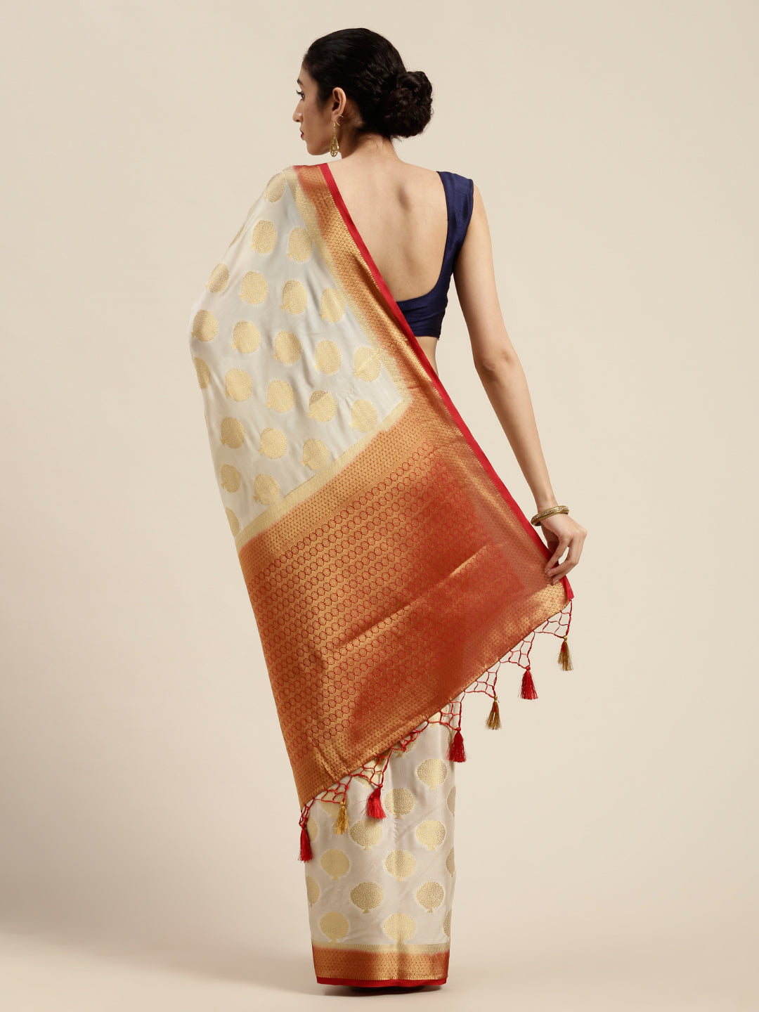 Mimosa Womens Crepe Saree Mysore Silk Halfwhite Color