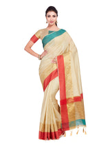 Mimosa Womens Raw Silk Saree Kanjivaram Halfwhite Color