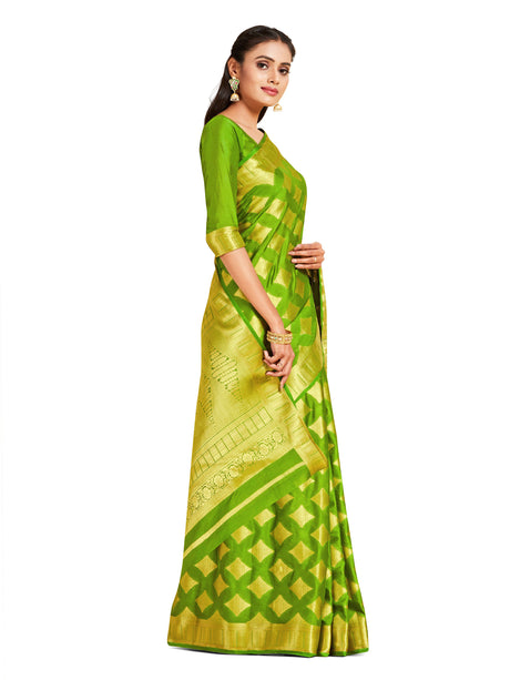 Mimosa Womens Crepe Saree Mysore Silk Olive Color