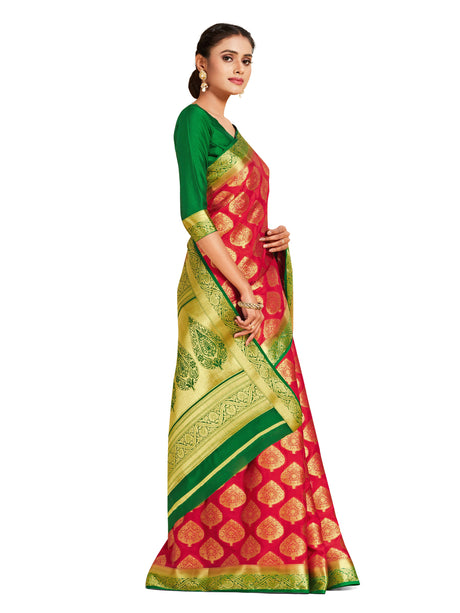 Mimosa Womens Crepe Saree Mysore Silk Red Color