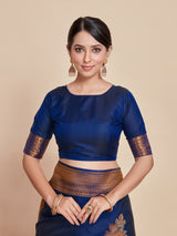 Mimosa Women's Woven Design Kanjivaram Style Art Silk Saree With Blouse Piece : SA00001384NVFREE