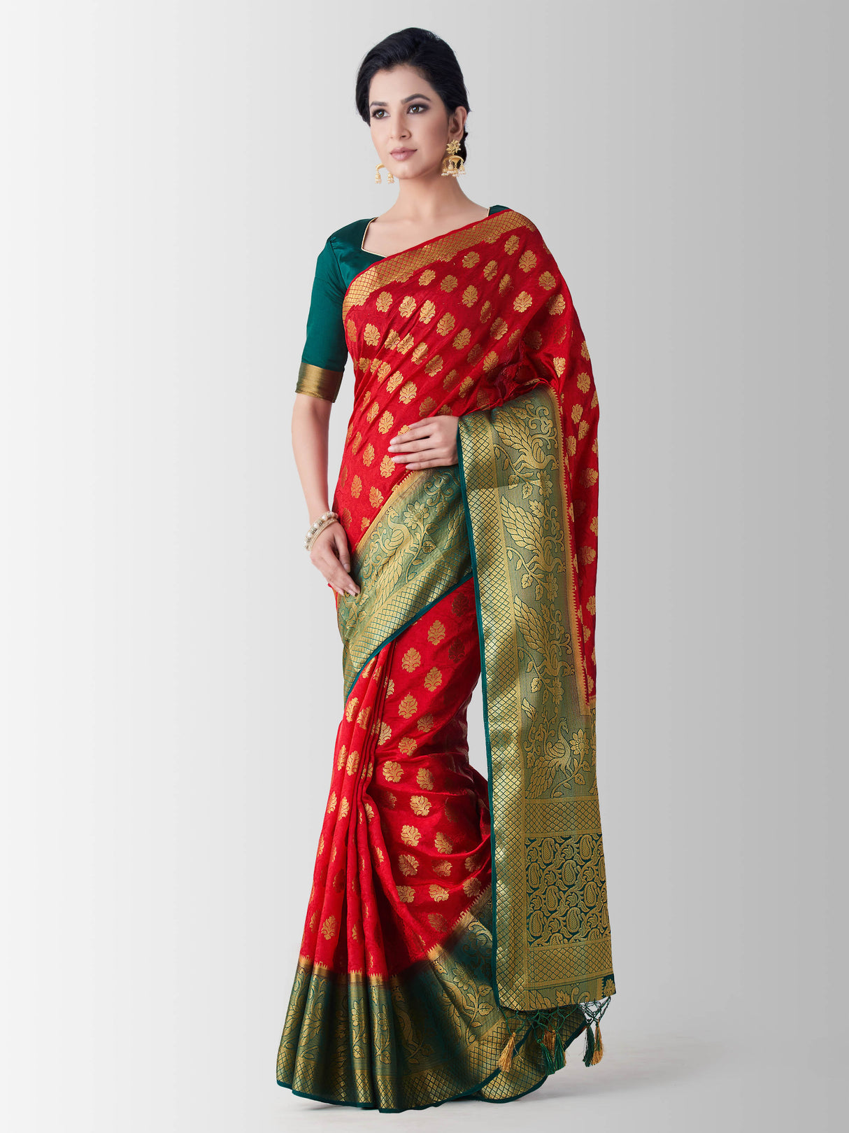 Mimosa Womens Art Silk Saree Kanjivaram Red Color