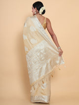 Mimosa Womens Art Silk Saree Kasavu Cream Color